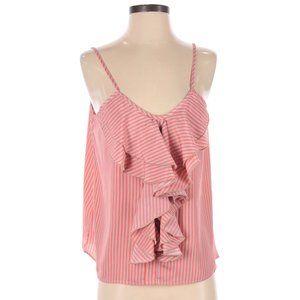 Gypsy Junkies Ruffle Front Striped Sleeveless Top Tan Coral